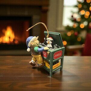 Vintage Coca-Cola Elf & Penguin Ornament – Christmas Coke Cooler Scene